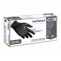 REFLEXX N85B Guanti Neri In Nitrile Senza Polvere Full Grip - Conf. 50pz