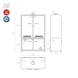 Armadio per infiammabili + chimici, acidi e basi 1100mm Type 90 - Kemfire 1100 A Type A Labor System